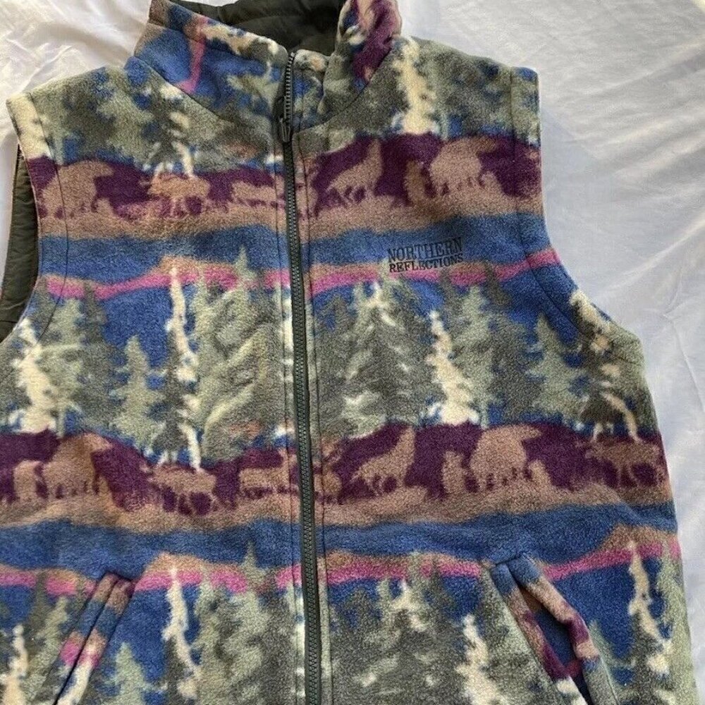 Vintage Northern Reflections Fleece Women’s Sz M Forest Wilderness Short Sleeve